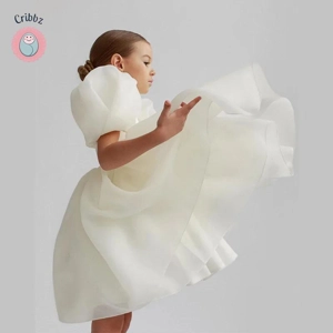 Pink Tulle Puff Sleeve Birthday Dress