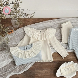 Baby Girls Casual Suit with Lotus Leaf Collar