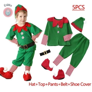 Kids Santa Claus Costume Green Elf