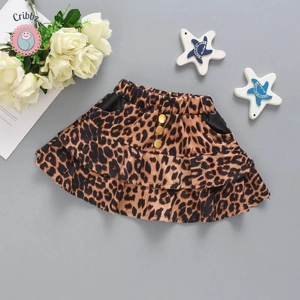 Baby Girl Plaid Pleated Skirt with Leopard Print