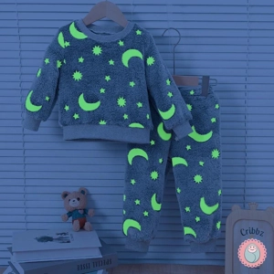Cozy Fluorescent Plush Pajama Set for Boys