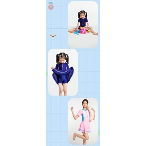 Girls Zipper One Piece Swimsuit with Skirt