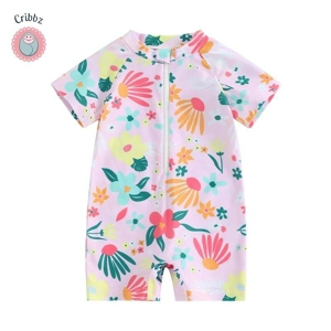 Floral Print Toddler Girls Swim Romper