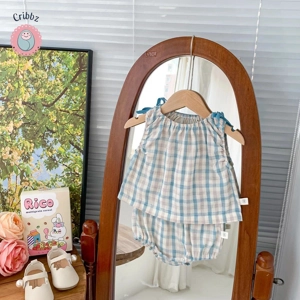 Plaid Baby Girls Summer Clothes Set