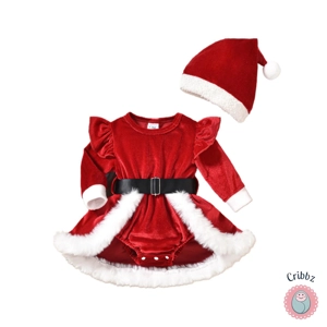 Christmas Infant Girls Velvet Bodysuit Dress