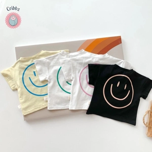 Cotton Smile Face T-shirt and Plaid Shorts Set