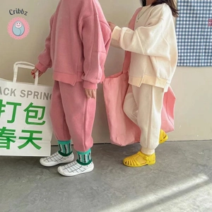 Autumn Casual Kids Waffle Clothing Set