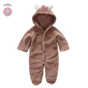Winter Plush Baby Cartoon Hooded Romper