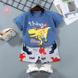 Kids Cartoon Print T-Shirt & Shorts Set