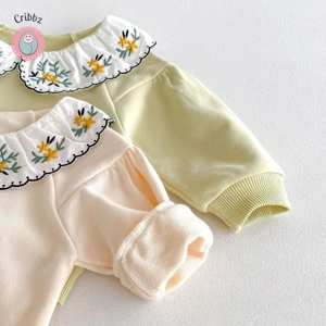 Girls Embroidered Doll Collar Hoodie Set