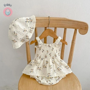 Floral Linen Baby Bodysuit for Girls