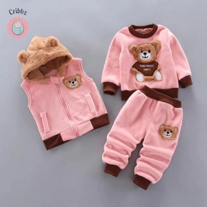 Cozy Cartoon Bear Fleece Outfit Set
