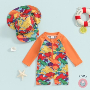 **Toddler Long Sleeve Floral Swimsuit with Hat**