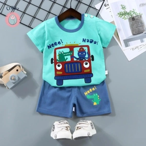 Kids Cartoon Print T-Shirt & Shorts Set