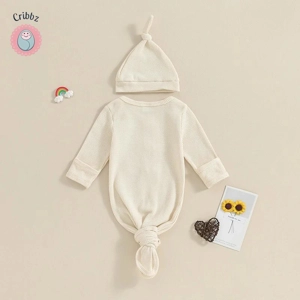 Newborn Baby Knotted Gown and Hat Set