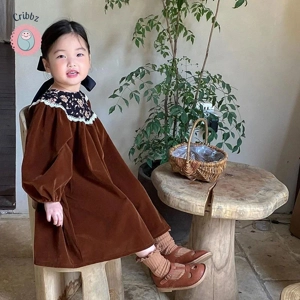 Vintage Floral Velvet Dress for Girls