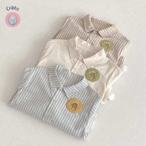 Boys Striped Lapel Long Sleeve Shirt