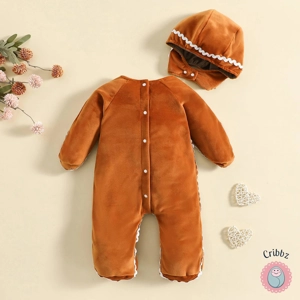 **Gingerbread Baby Romper Set with Hat**