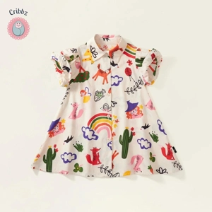 Summer Rainbow Graffiti T-shirt Dress for Kids