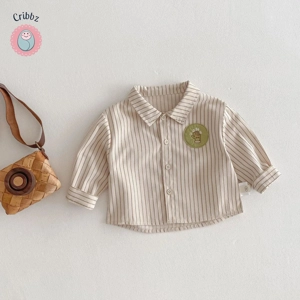 Boys Striped Lapel Long Sleeve Shirt