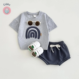 Rainbow Patchwork Baby Boys Summer Outfit