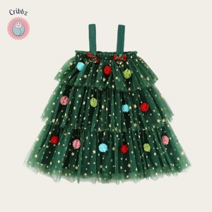 Girls Green Tulle Christmas Dress