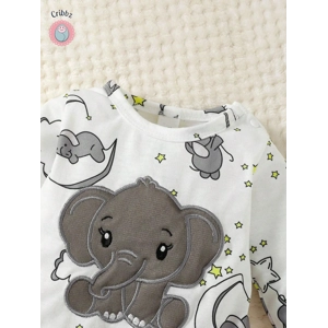 Baby Elephant Embroidered Romper Set