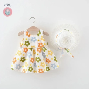 Summer Cotton Baby Dress and Sun Hat Set