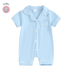 Short Sleeve Lapel Button Romper