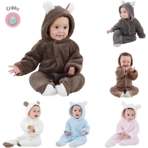 Winter Plush Baby Cartoon Hooded Romper