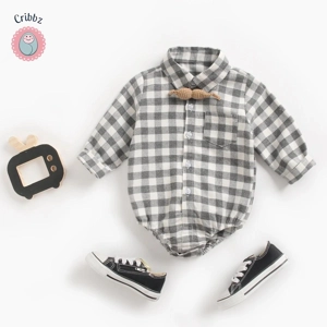 Plaid Cotton Long Sleeve Baby Bodysuit
