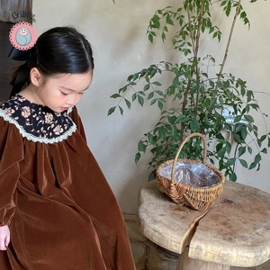 Vintage Floral Velvet Dress for Girls