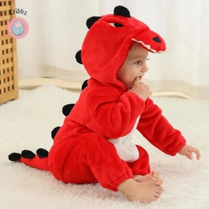 Winter Dinosaur Hooded Baby Jumpsuit