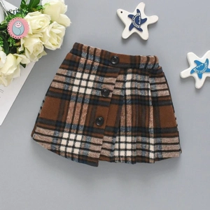Baby Girl Plaid Pleated Skirt with Leopard Print