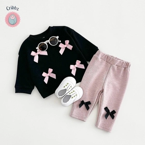 Stylish Cotton Bow Sweatshirt and Pants Set