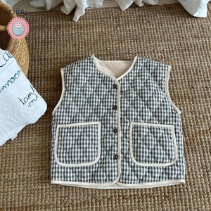 Childrens Plaid Fur Lined Vest Jacket