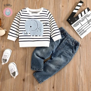 Cute Elephant Stripe Outfit for Toddlers