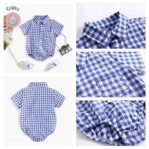 Cotton Plaid Short Sleeve Baby Bodysuit
