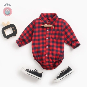 Plaid Cotton Long Sleeve Baby Bodysuit