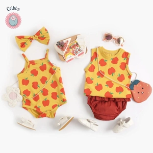 Summer Baby Girls Cotton Bodysuit with Headband