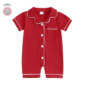 Short Sleeve Lapel Button Romper