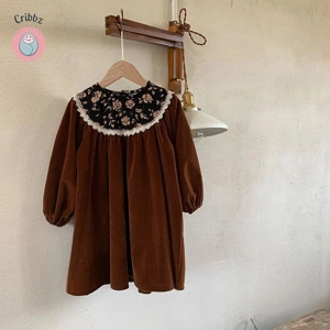 Vintage Floral Velvet Dress for Girls