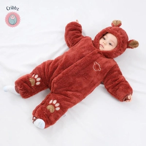 Winter Baby Romper with Ears and Hood