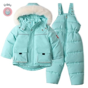 Thick Fur Lined Kids Ski Outfit Set