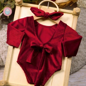 Burgundy Velvet Baby Girl Christmas Outfit