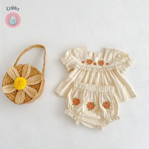Summer Floral Embroidery Baby Clothing Set