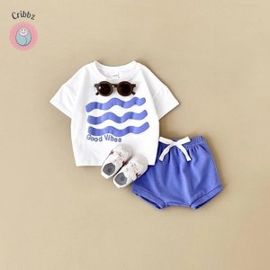 Cartoon Wave T-shirt and Beach Shorts Set