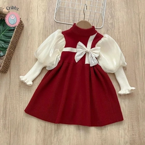 Cute Lantern Sleeve Knitted Dress for Girls