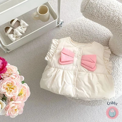 Toddler Girl Fleece Vest with Bow title=