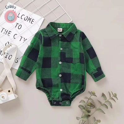 Red Plaid Long Sleeve Baby Boy Romper title=